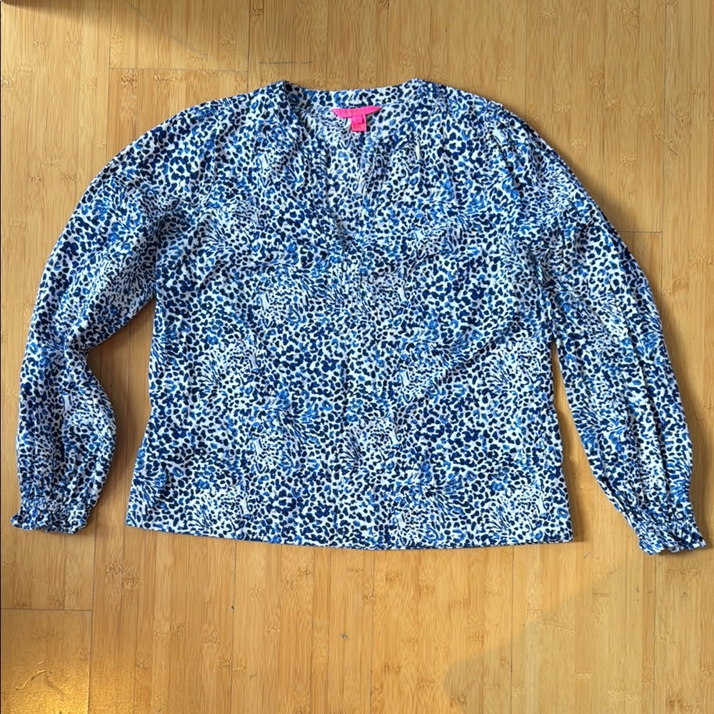 Blue and White Animal Print Blouse